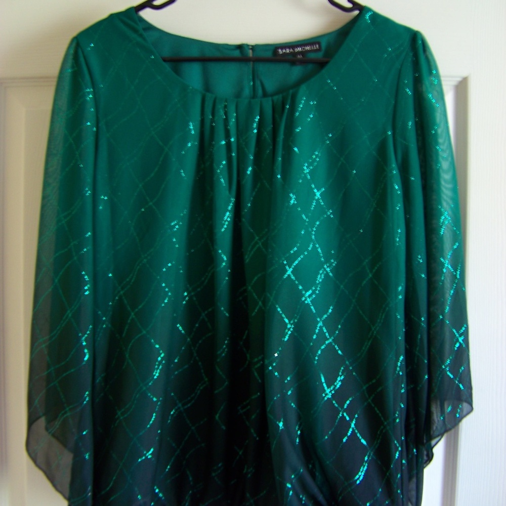 Sara Michelle Emerald Sparkle Bell Sleeved Blouse